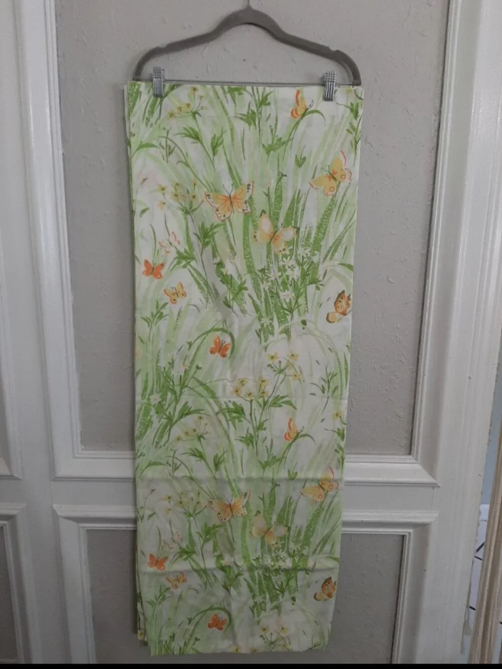 Vintage 70s bed set sheets flat fitted 2 pillowcases butterfly boho